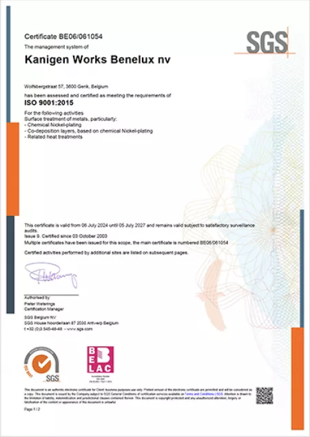 Onze ISO 9001-2015 certificering Kanigen works Benelux